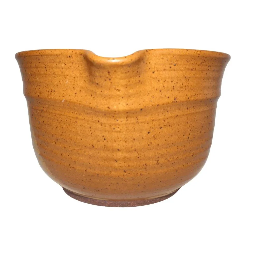 Vintage 8" Brushstroke Studio Pottery Bowl Pour Spout Handle Serving Stoneware - Picture 4 of 8